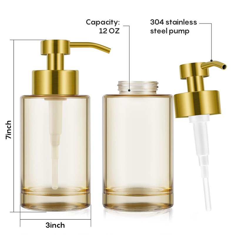 Glass Soap Dispenser with Stainless Steel Pump 2 Pack,12oz Thick