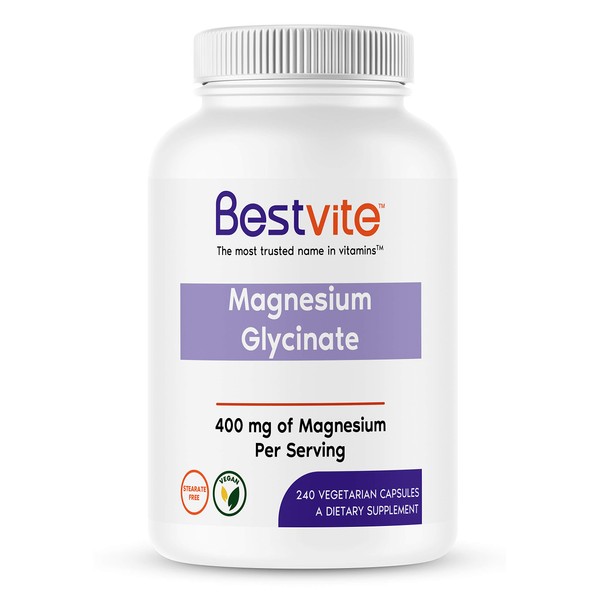 Magnesium Glycinate - 400mg of Magnesium per Serving (240 Vegetarian Capsules) - No Stearates - No Silicon Dioxide - Vegan - Non GMO - Gluten Free