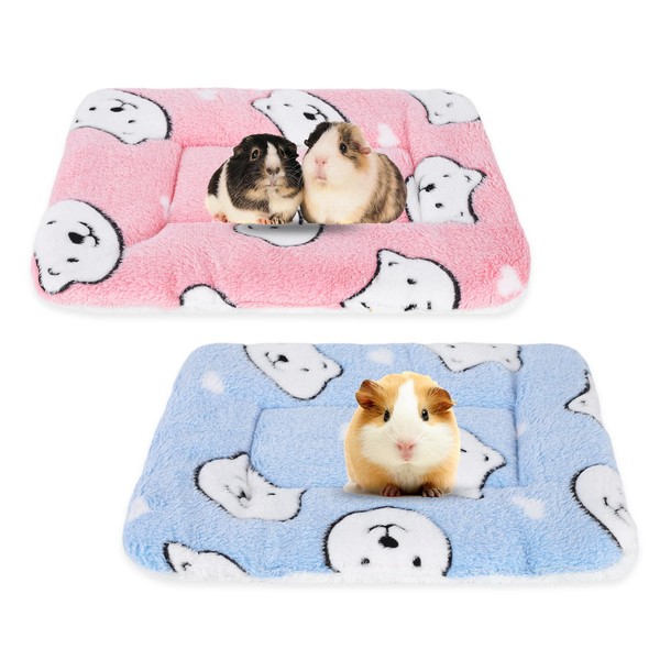 2 Pcs Small Animal Plush Bed Mat 35x27cm Washable Guinea