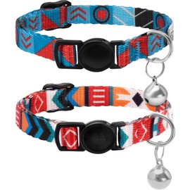 CollarDirect Cat Collar Breakaway with Removable Bell Set of 2 PCS Tribal Pattern Aztec Pet Safety Adjustable Kitten Collar