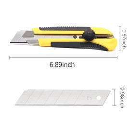 25mm Heavy Duty Utility Knife, Box Cutter SK-5 Retract Blades, Snap Off Cutters with Rubber Grip for Cardboard, Boxes, DIY Crafts.Utility Knife and 10 Replacement Blades.