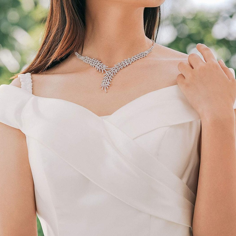 Unicra Bride Silver Necklace Earrings Set Crystal Bridal Wedding Jewelry