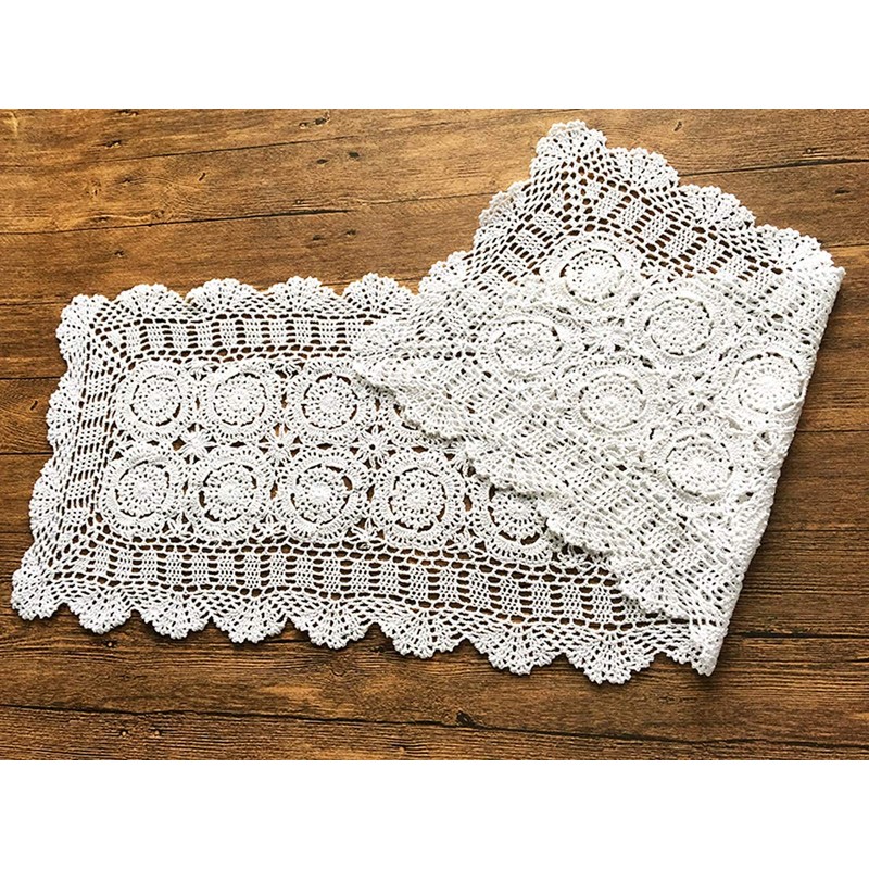 White 16x43 Inch Rectangle HANDMADE Cotton Crochet Lace Placemat Doilies
