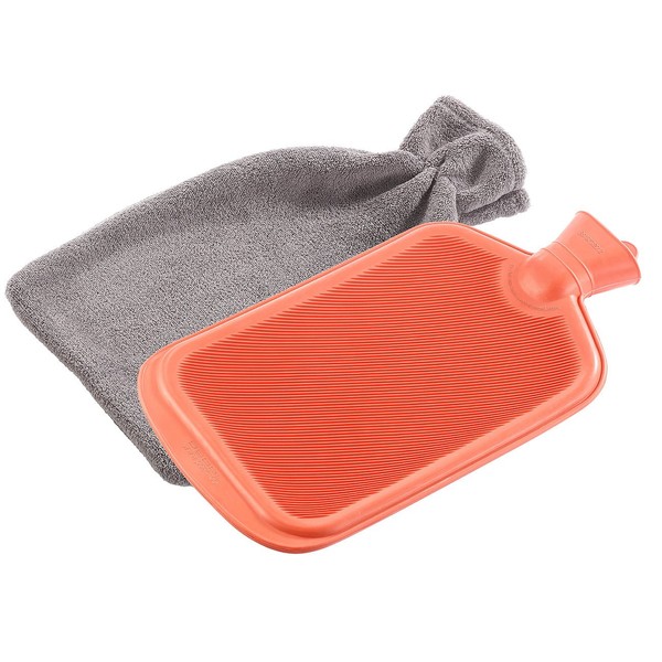 PEARL Rubber Hot Water Bottles: XL Hot Water Bottle 1.1 Litre Includes Fluffy Coral Fleece Cover (Warm Up Water Bottle, Rubber Hot Water Bottle, Hose)