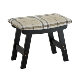 Foot Stool,Ottoman Foot Rest,Bamboo Foot Stool Under Desk,Small Stool for Living Room, Bedroom and Kitchen (Black Legs - Stripes Stool Surface)