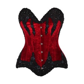 Daisy corsets Top Drawer Dark Red Velvet & Beaded Steel Boned Overbust Corset (5X)
