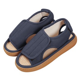 Euyqs Nursing Slippers, Wide Design, Velcro Adjustable, Easy to Wear, Unisex, Flax Slippers, navy