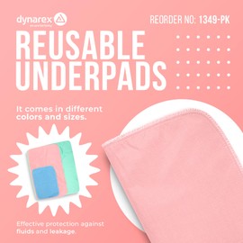 Dynarex Incontinence Bed Pads - Reusable & Washable Waterproof Pee Pads for Kids, Adults, Elderly - 1 Case - 8 Boxes of 3 Pads - 22" x 17", Pink