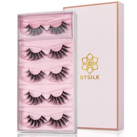 DYSILK 5 Pairs 6D Mink Eyelashes Faux Wispy Long Dramatic False Eyelashes Fluffy Soft Thick Fake Eyelashes Volume Extension Reusable Eyelashes Pack Handmade Makeup Lashes|004-16.7mm