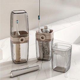 Travel Toothbrush Case 2-in-1 Portable Business Trips Wash Cup Minimalist Clear Large Capacity Toothpaste Container Holder Organizer Toothbrushes Storage Box for Traveling Camping Business Trip