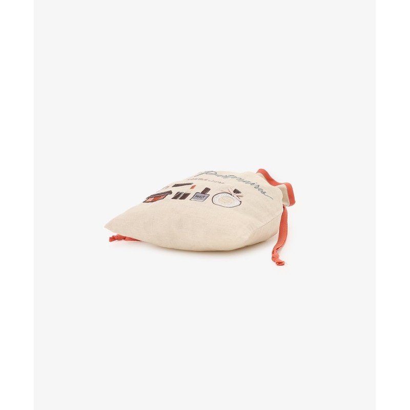 Afternoon Tea Living HT15 Embroidered Linen Drawstring Pouch, M, beige