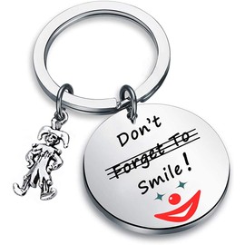 POTIY Joker Gift Joker 2019 Movie Inspired Jewelry Don't Forget to Smile Keychain with Clown Charm Don't Smile Keychain Gift for Women Mens (Circle Keychain)