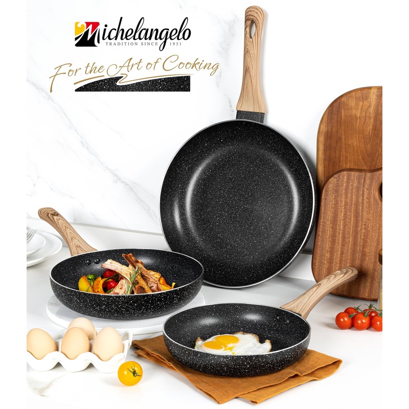 MICHELANGELO Non Stick Frying Pans - 8"+9.5"+11" Nonstick Frying Pan