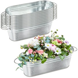 Kenburg 10 Pcs Galvanized Oval Planters, Galvanized Bucket Planter with Handle, Oval Metal Pails for Rustic Farmhouse Home Decor, Outdoor Party, Weddings, Gift and Storage Box