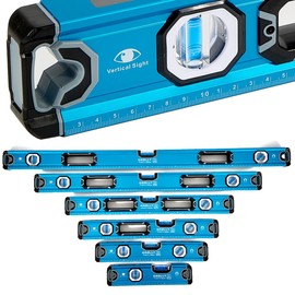 GAOLLY 6-Piece Spirit Level Set (12", 16", 20", 24", 32", 40"), Level Set with Magnetic Torpedo, 45°/90°/180°Bubbles Measuring, Aluminium Alloy Levels, Open Top View Design