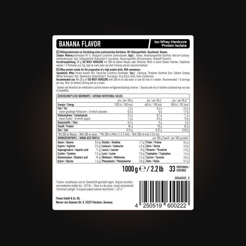 ESN Iso Whey Hardcore Protein Powder, Banana, 1000 g