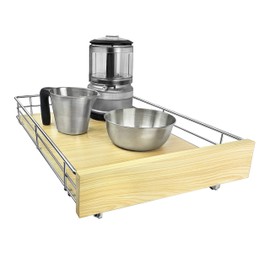 Lynk Slide Out Wood Cabinet Organizer, 14" W x 21" D, Chrome & Wood
