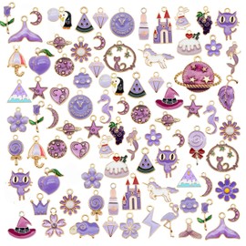 70pcs 35 Pairs Enamel Charms Pendants for Jewellery Making Bulk Lot Necklace Earrings Bracelet Craft DIY Findings, zinc, purple