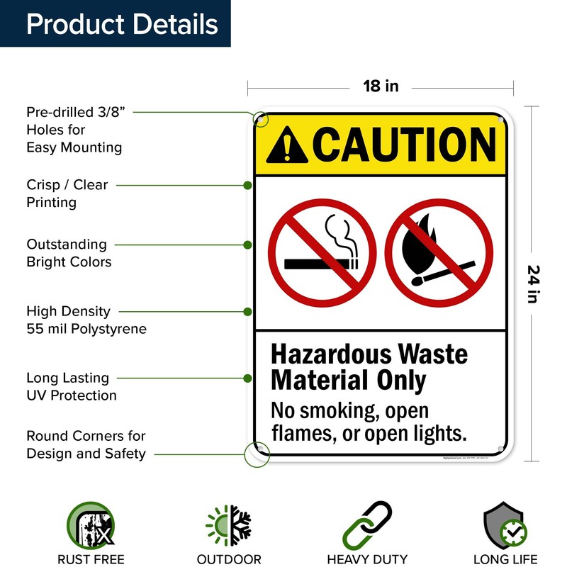 Caution Hazardous Waste Material Only Sign, 18x24 Inches, 55 mil