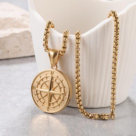 Valentines Gifts for Him Necklace for Men/Women 316L Stainless Steel Mens Chain Necklace Compass Pendant Necklace Mens Jewellery Gifts for Him Boyfriends Valentines Day Gifts for Father Husband