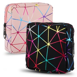 2Pcs Waterproof Sanitary Pad Storage Bag with Zipper, Reusable Women Period Bag, Makeup Bags Portable Sanitary Towel Holder, Feminine Product Pouch Cosmetic Organizer Bags for Teen Girl Gift