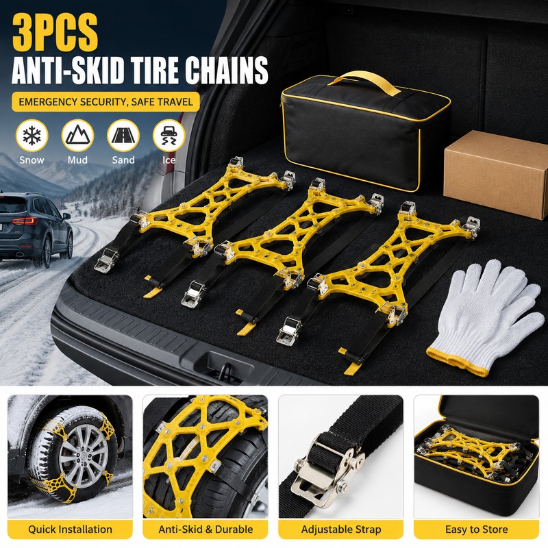 3-Piece Emergency Tire Traction Belts for Snow & Mud –