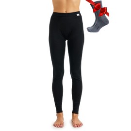 Merino Wool Base Layer Women Pants 100% Merino Wool Leggings Heavyweight, Midweight, Lite Thermal Underwear Bottom and Socks (Large, 165 Black)