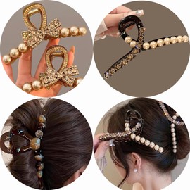 Perlen Haarspangen Damen,3 Stück Mode Vintage Haar Pins Spangen Clips Große Haarklammer Perlen Haarspangen für Damen Mädchen Rutschfeste Haarklammer Haarspangen für Dickes Haar und Dünnes Haar