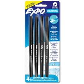 EXPO Wet Erase Markers, Semi-Permanent Overhead Transparency Markers, Black, Ultra Fine Tip, 4 Count