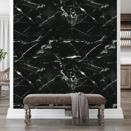 Dundee Deco UV Marble Wall Panels – Perfect for Accent Walls, Bathrooms, Kitchens, and Living Spaces - Black, White Veins - Sample 6" x 6"