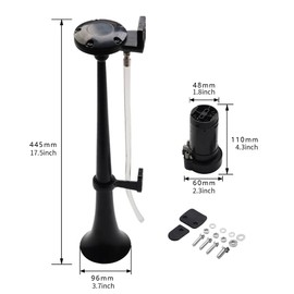 ZHSYMX 12V 150db Air Horn, 17 Inches Single Trumpet Truck Air Horn for Any 12V Trucks Cars Boat SUV Train Black