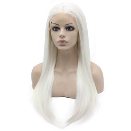 MX angel 24inch Long White Synthetic Hair Fiber Straight Lace Front Wig