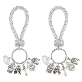 SUPERFINDINGS 2Pcs Christian Armor of God Keychain Antique Silver Braided Keychain Armor Cap Warrior Theme Charm with Keyring and Leather Top for Car Keyring DIY Ornament Bag Decoration