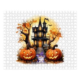 CafePress Haunted House Corgi Witch Large Puzzle, 500 pcs.