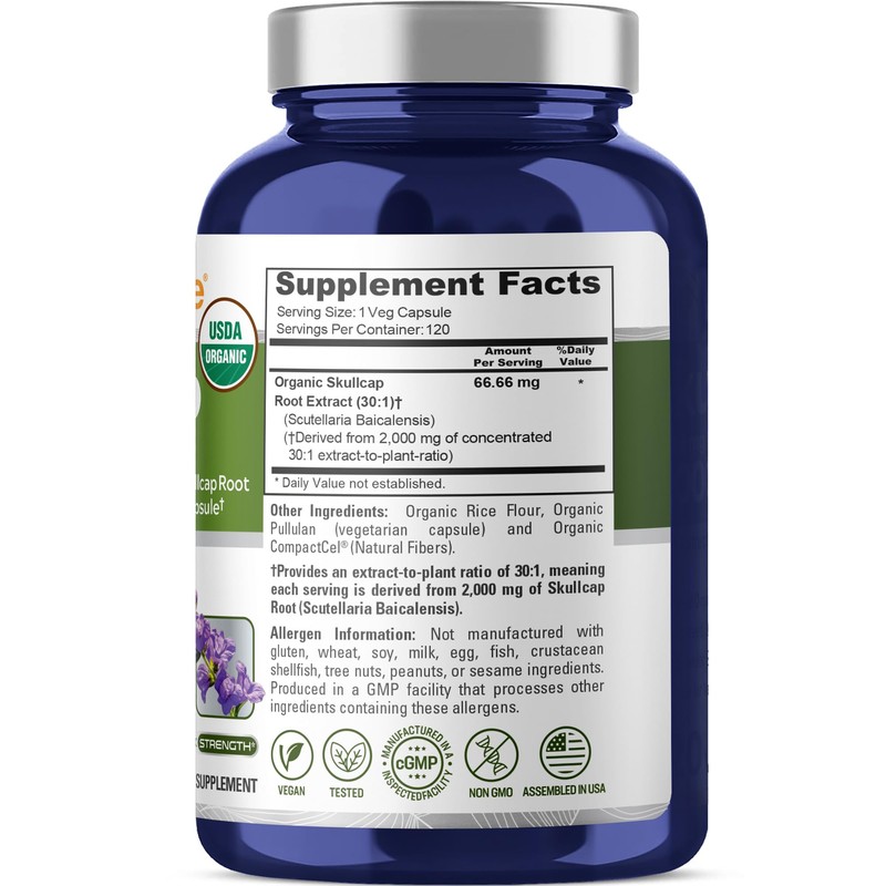 NusaPure Organic Skullcap Root 30:1 Extract, 66.66 mg Equivalent to
