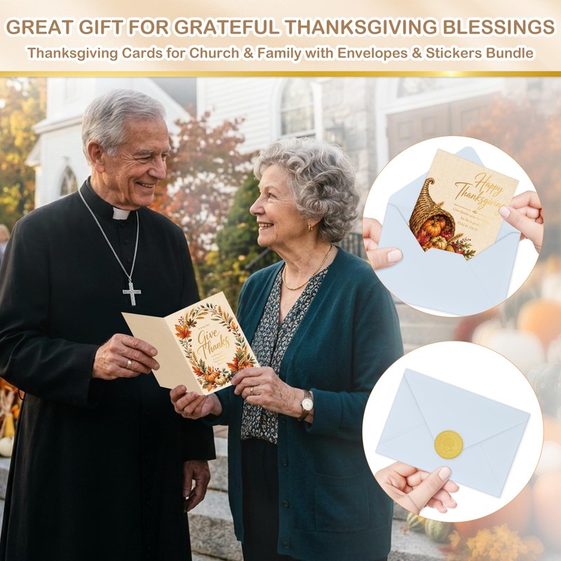 FLYAB 24 Pack Religious Thanksgiving Cards for Family Teachers Employees