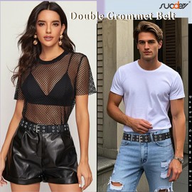 SUOSDEY Double Grommet Belt for Women Punk Wide Goth Womens Belts for Jeans