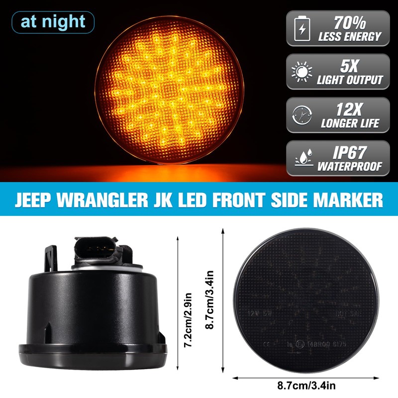 POPMOTORZ LED Front Side Indicator Indicator for J-eep Wrangler JK