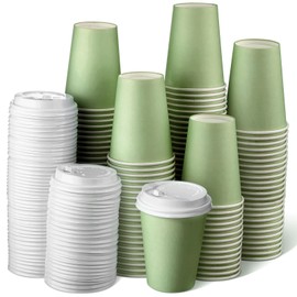 Funtery 100 Count Paper Cups Disposable Baby Shower Cups Paper Cups for Wedding Holiday Picnic Party Coffee Beverage Tea (Sage Green, 12 oz)