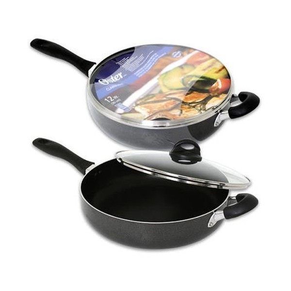 Oster Clairborne Aluminum Non Stick Saute Pan with Lid, 12-Inch, Black