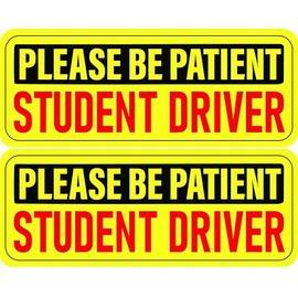 Student Driver Decal 2-Pack (10x4 Inch) – Non-Magnetic Removable Vinyl Bumper Sticker Signs for New Drivers, Learner & Beginner Cars – High Visibility Yellow Safety Warning for Safe Driving