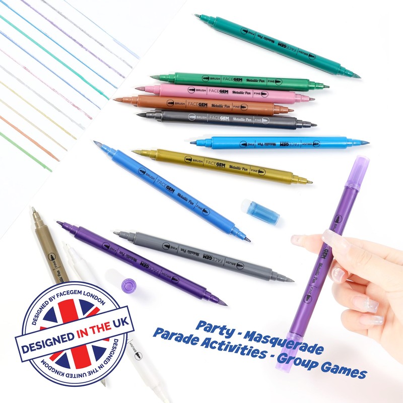 12 Metallic Temporary Tattoo Markers for Skin – Create Temporary