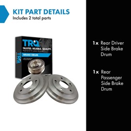 TRQ Rear Brake Drum LH RH Pair Kit Set of 2 for Honda Civic