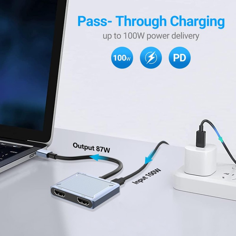 Azhizco Dual HDMI Adapter USB C Hub, Triple Display USB