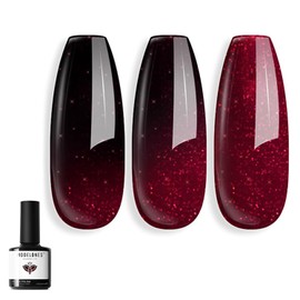 Esmalte de uñas en gel que cambia de color rojo burdeos, 15 ml, esmalte de uñas en gel que cambia de color negro y rojo con temperatura ambiente,...  