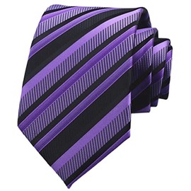 Secdtie Men's Classic Stripe Jacquard Woven Silk Tie Formal Party Suit Necktie (One Size, Black purple)