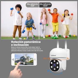 Srihome SH061 Cámara de Seguridad Exterior WiFi, 360° FHD 1080P, Pan&Tilt, Visión Nocturna Full-Color, Alarma, Foco, Audio Bidireccional, Detección de Movimiento AI, Tarjeta SD de Soporte