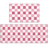 Bulijojo Pink Plaid Anti Fatigue Kitchen Floor Mats Set of 2 Waterproof Kitchen Sink Runner Rug Standing Mat Cushioned Kitchen Rugs Comfort Doormat 17"x47"+17" x30“