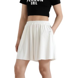 Hyiideong Girls Pull On Shorts Quick Dry Flowy Shorts with Pockets Elastic Athletic Skorts for Fitness Running Cheer Sports White 160(13-14 Years)