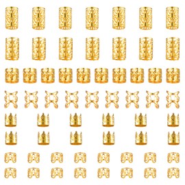 Tyqour 120Pcs Gold Hair Jewelry for Locs, Hair Cuffs for Braids, Hair Clips for Braids, Gold Hair Rings, Adjustable Hair Charms for Braids, Hair Braid Accessories for Women Men Braids Decoration
